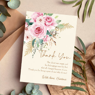 Carte De Remerciements Bébé rose en Baby shower fleuri Boho en fleurs