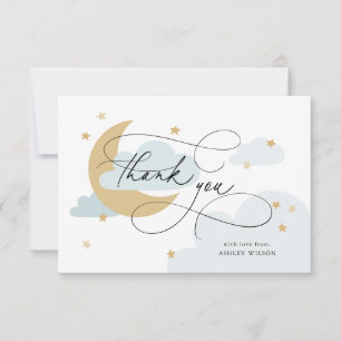 Carte De Remerciements Bébé sous le thème Lune et Étoiles Bleu Script