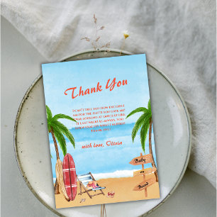Carte De Remerciements Bébé vintage À Bord Baby shower Plage Surf