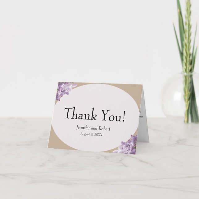 Carte de remerciements beige et lilac (Devant)