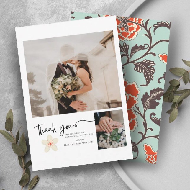 CARTE DE REMERCIEMENTS BEIGE PEONY PHOTO CHINOISERIE (Créateur téléchargé)