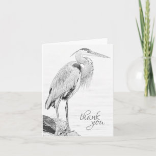 Carte De Remerciements Belle Aquarelle de Héron Bleu Esquisse d'Oiseau Aq