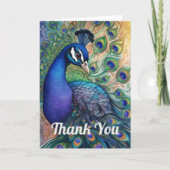 Carte De Remerciements Belle aquarelle Peacock (Devant)