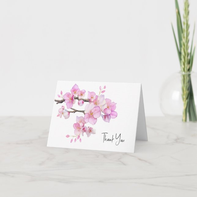 Carte De Remerciements Belle aquarelle rose cerisier fleurs florales (Devant)