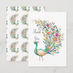 Carte De Remerciements Belle aquarelle vert paon