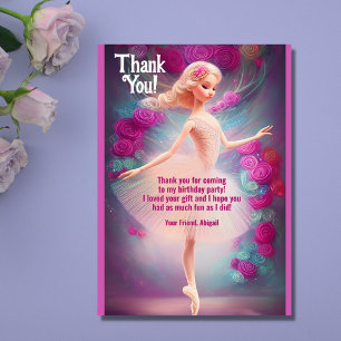 Carte De Remerciements Belle Ballerina Rose Floral Ballet Anniversaire