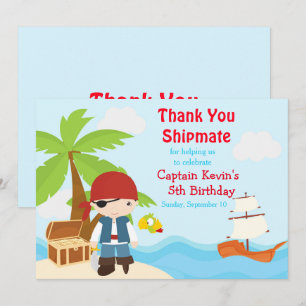Carte De Remerciements Belle Brunette Pirate Oeil Patch Garçon fête d'ann