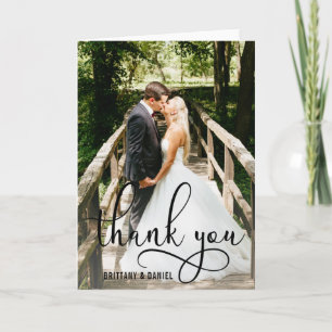 Carte De Remerciements Belle Calligraphie Script Photo Mariage Plier