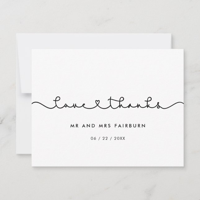 Carte De Remerciements Belle connexion de la police de coeur mariage Amou (Devant)