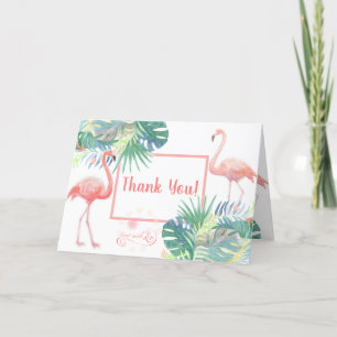 Carte De Remerciements Belle Conte Fée Pour Deux Flamants roses Fleur Tro