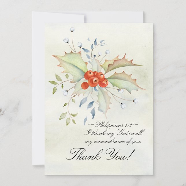 Carte De Remerciements Belle Écriture Inspirationnelle Noël Floral (Devant)