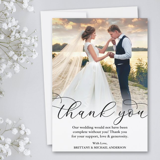 Carte De Remerciements Belle et élégante calligraphie Mariage Photo (Customize to add text or more photos to back of card.)