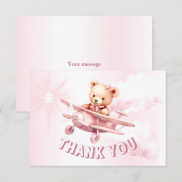 Carte De Remerciements Belle fille Bébé Ours Pilote Avion Rose Belle
