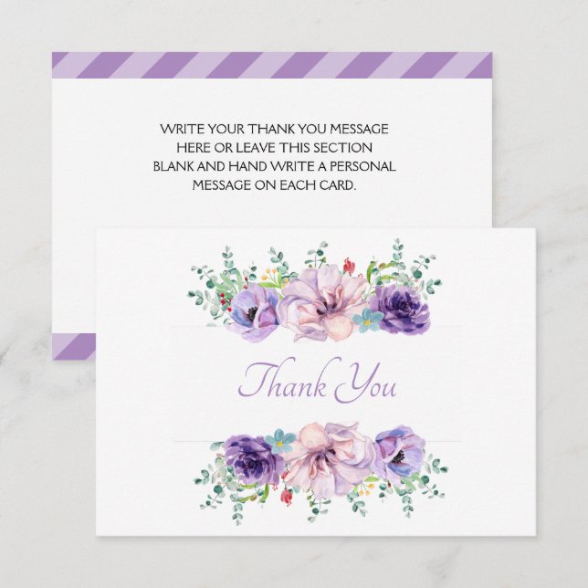 Carte De Remerciements Belle Fleur Violette Lavande (Devant / Derrière)