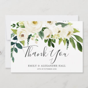 Carte De Remerciements Belle floraison Blanche Floral Élégant Mariage