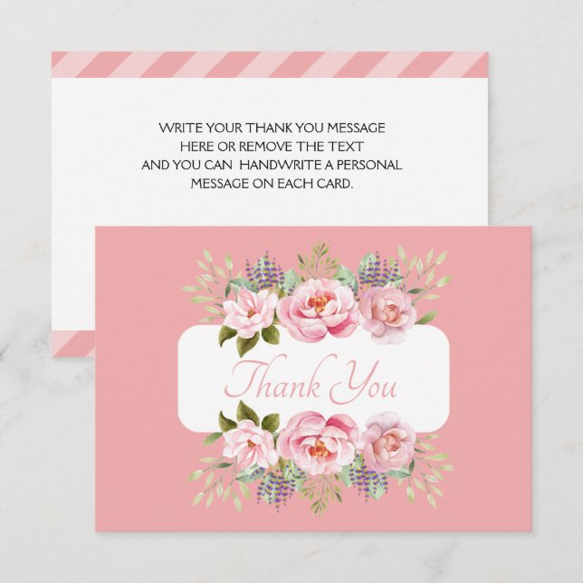 Carte De Remerciements Belle florale rose (Devant / Derrière)