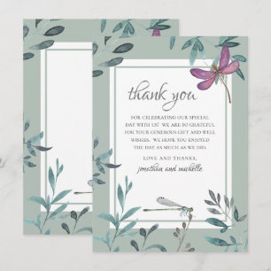 Carte De Remerciements Belle libellule et jardin Mariage de verdure
