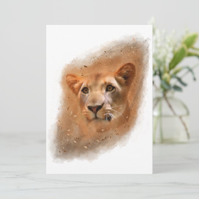 Carte De Remerciements Belle peinture aquarelle de lionne  (Debout devant)
