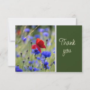 Carte De Remerciements Belles Fleurs Bleues Rouges AquarelleMerci