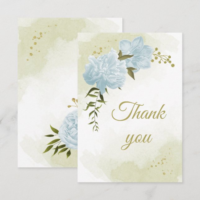 Carte De Remerciements belles fleurs bleues verdure botanique (Devant / Derrière)