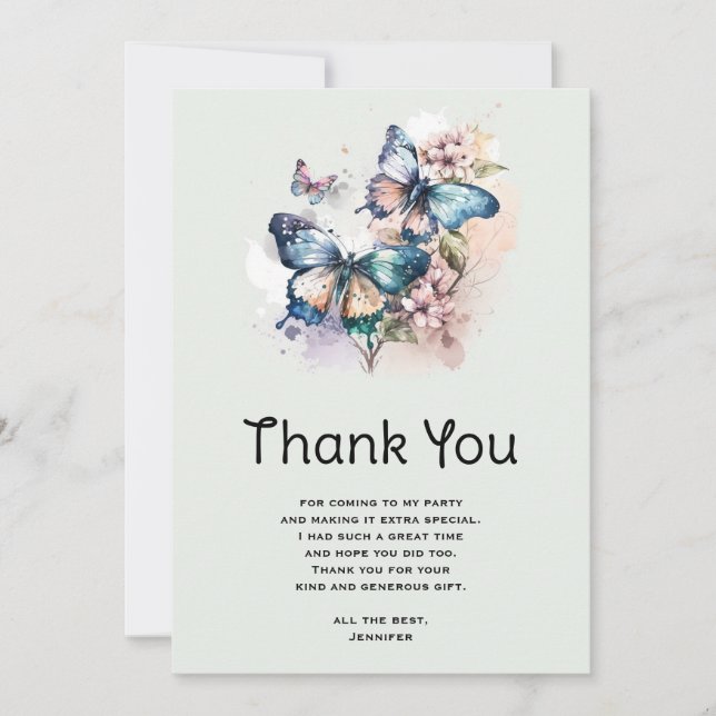 Carte De Remerciements Belles papillons et fleurs (Devant)
