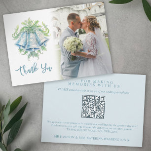 Carte De Remerciements Bells vert bleu gris mariage photo QR Code