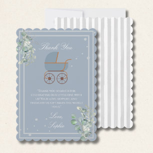 Carte De Remerciements Berceau Bébé Rayures Bleu Pastel Cadeau de Naissan