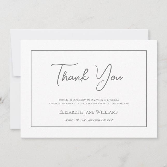 Carte De Remerciements Bereavement funéraire Script simple (Devant)