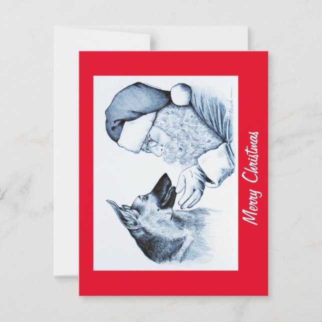 Carte De Remerciements Berger allemand et Père Noël pour Noël (Devant)