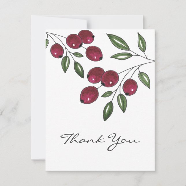 Carte De Remerciements Berries rouges Bourgogne dessinées à la main (Devant)