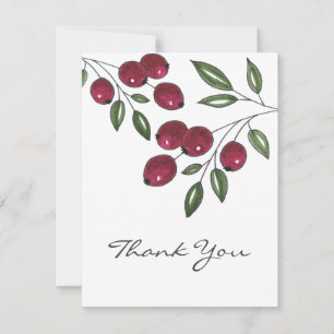 Carte De Remerciements Berries rouges Bourgogne dessinées à la main