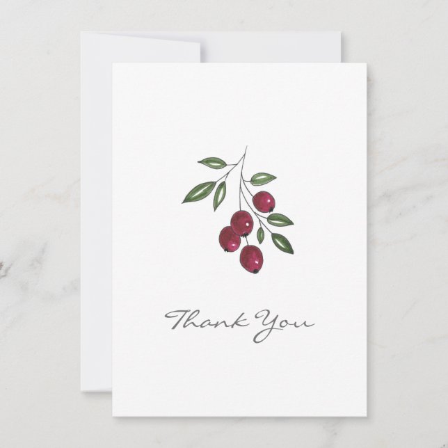 Carte De Remerciements Berries rouges Bourgogne dessinées à la main (Devant)