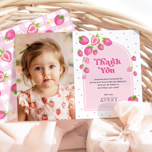 Carte De Remerciements Berry aux fraises roses Premier 1er anniversaire P