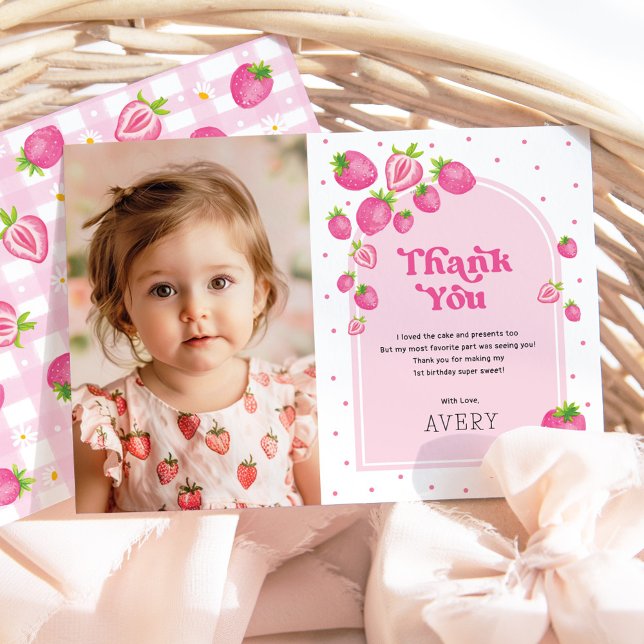 Carte De Remerciements Berry aux fraises roses Premier 1er anniversaire P (Créateur téléchargé)