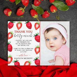 Carte De Remerciements Berry aux fraises sucrées Premier 1er anniversaire