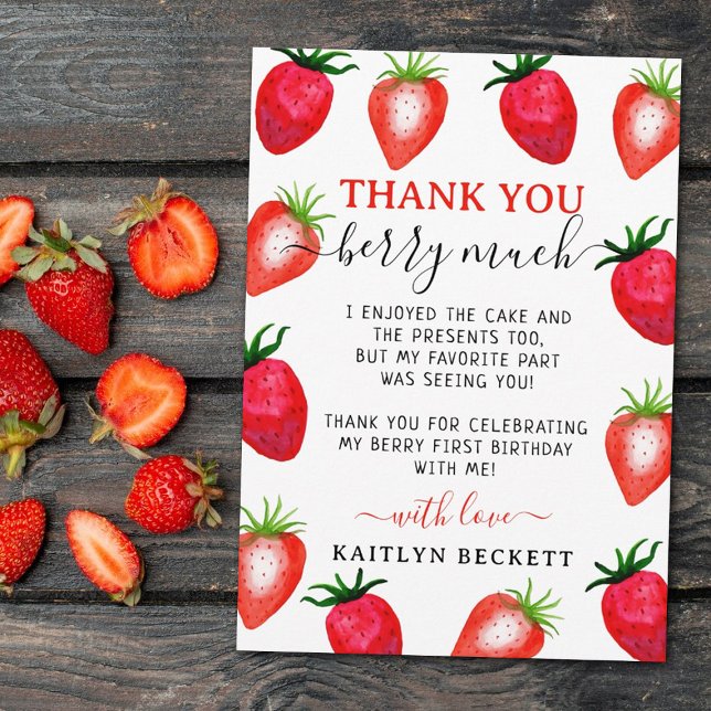 Carte De Remerciements Berry aux fraises sucrées Premier 1er anniversaire (Créateur téléchargé)