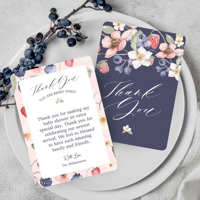 Carte De Remerciements Berry Baby shower doux Fleurs et baies sauvages (Berry Sweet Baby Shower Wild Berries & Flowers Thank You Card)