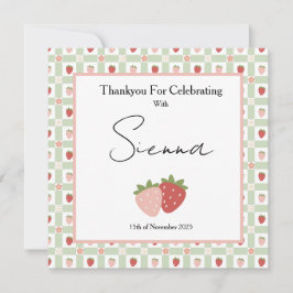 Carte De Remerciements Berry First Birthday Customisable Gingham Print