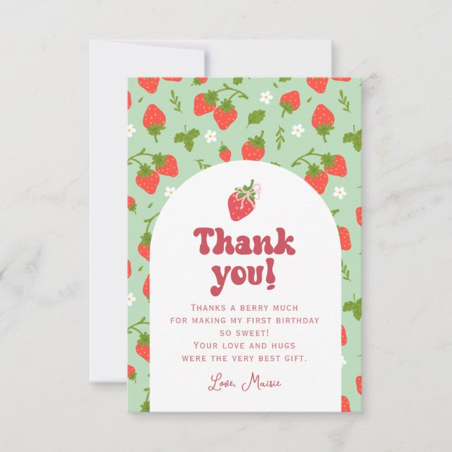 Carte De Remerciements Berry fraise photo premier anniversaire (Devant)