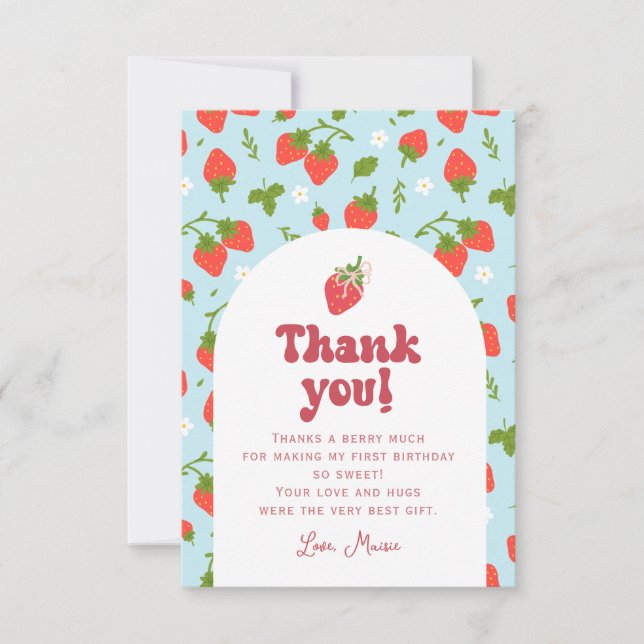 Carte De Remerciements Berry fraise photo premier anniversaire (Devant)
