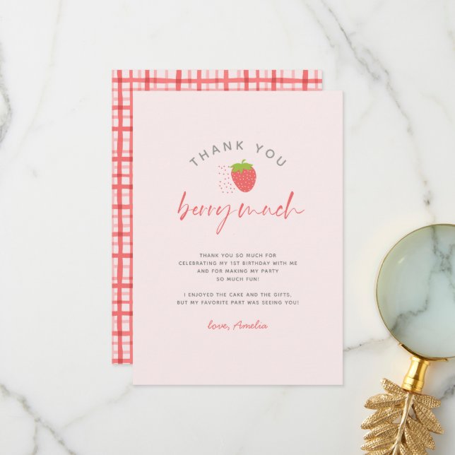 Carte De Remerciements Berry fraise sucrée Beaucoup de Script Anniversair (Devant/Arrière en situation)