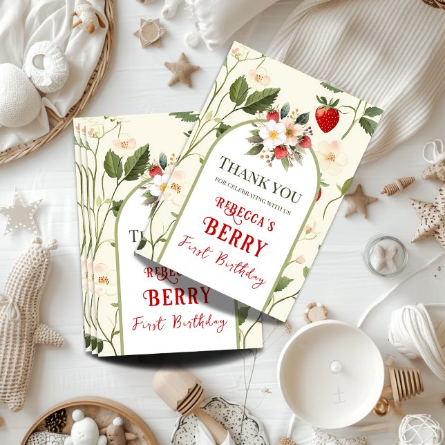 Carte De Remerciements Berry Rustique Rouge fraise Premier anniversaire (Créateur téléchargé)