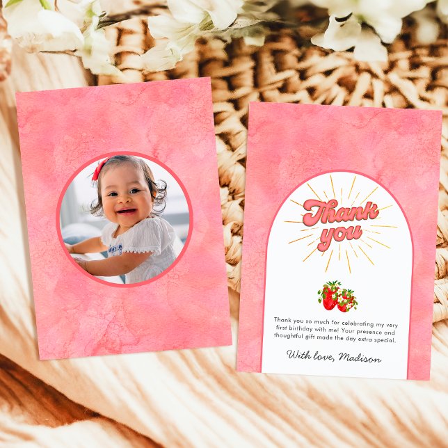 Carte De Remerciements Berry simple Premier rose Anniversaire Photo frais (Créateur téléchargé)