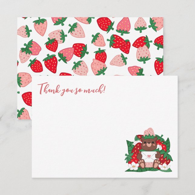 Carte De Remerciements Berry Sweet Baby Baby shower d'ours aux fraises ro (Devant / Derrière)