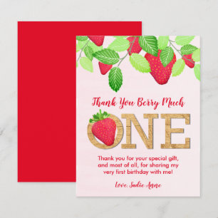 Carte De Remerciements Berry Sweet Red Strawberry 1st Birthday Girl Photo