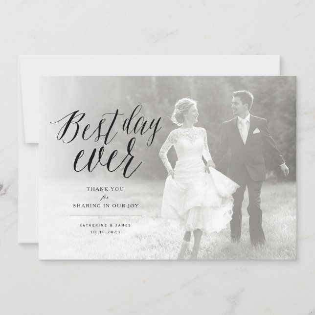 Carte De Remerciements Best Day Ever Design Script Photo Mariage moderne (Devant)
