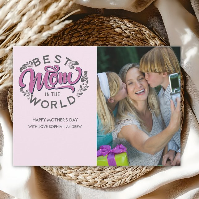 Carte De Remerciements Best Mom in the World Scrip Photo Mom (Créateur téléchargé)