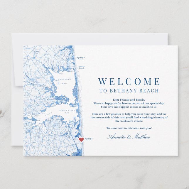 Carte De Remerciements Bethany Beach Blue Mariage Bienvenue Itinéraire (Devant)