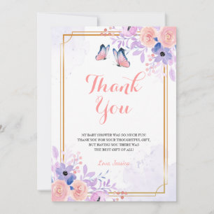 Carte De Remerciements Beurre mignon Purple Rose Floral Fille Baby shower