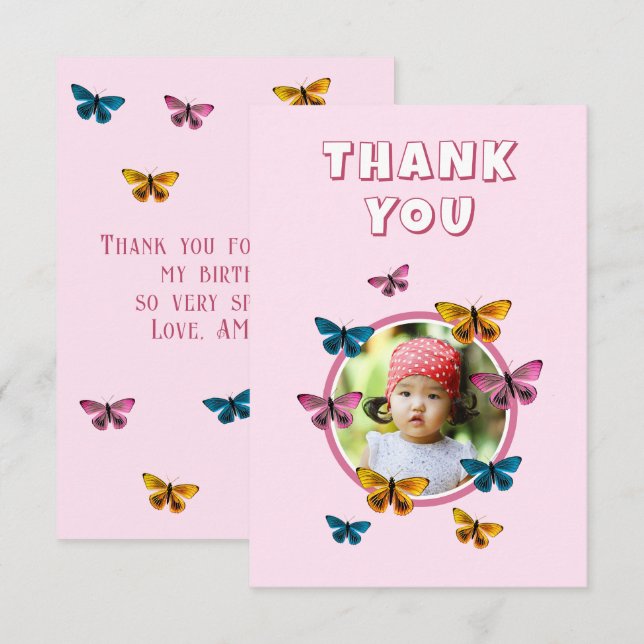 Carte De Remerciements Beurre rose mou Motif photo Anniversaire (Devant / Derrière)